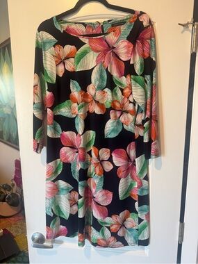 Tommy Hilfiger Black Dress with Teal, Orange & Pink Floral Print